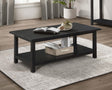 Payne wood coffee table with shelf, front angle in java finish