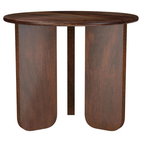 Dale Round Mango Wood Side End Table in Brown, front angle