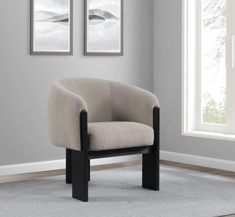 Valdez Boucle Upholstered Barrel Back Accent Chair Beige front view
