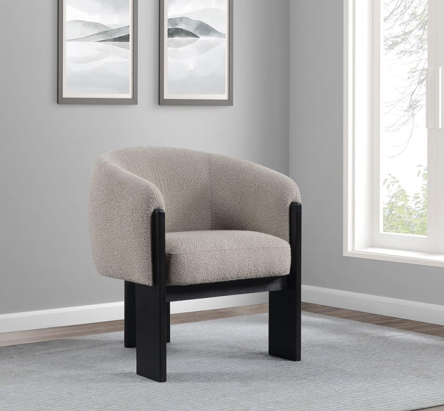 Valdez Boucle Upholstered Barrel Back Accent Chair Beige front view
