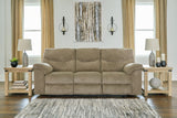 Alphons Briar Reclining Sofa front angle with recliners closed