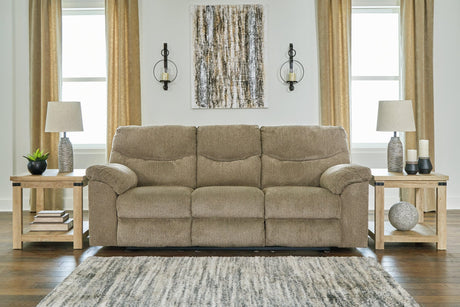 Alphons Briar Reclining Sofa front angle with recliners closed