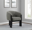 Valdez brown boucle upholstered barrel back accent chair front view