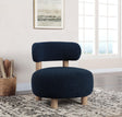 Zonie blue boucle upholstered barrel back accent chair front view