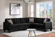 Logan Black Linen Sectional Sofa with ottoman front view