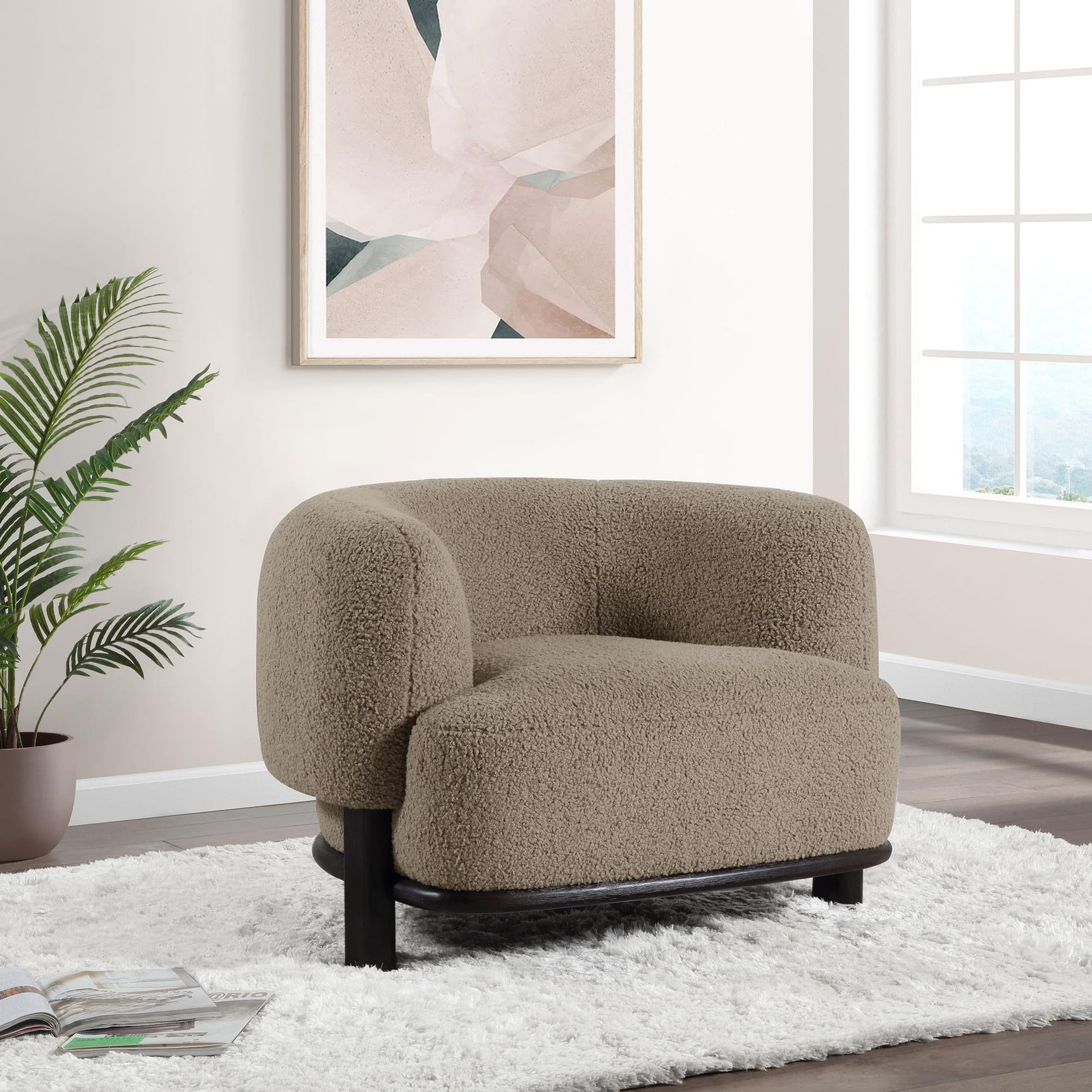 Lawler Upholstered Barrel Back Accent Chair in Mushroom, front angle