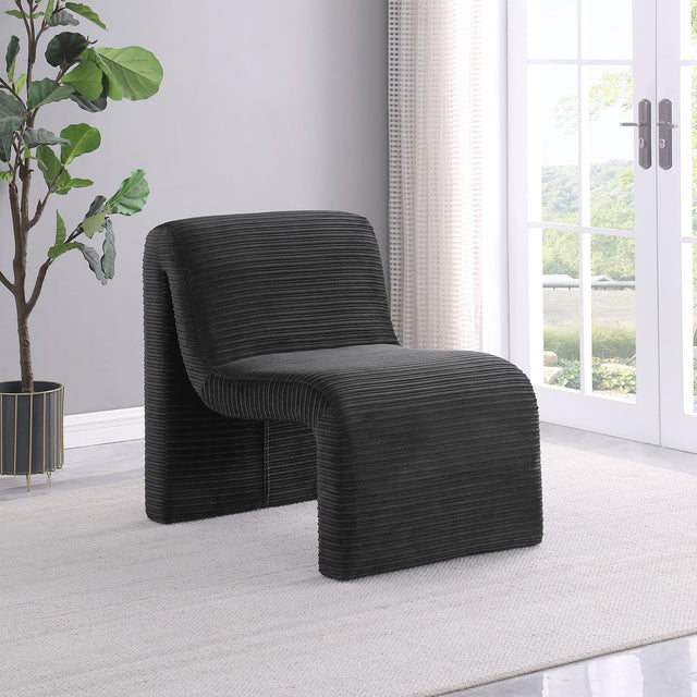 Drayton upholstered curved armless accent chair black front angle