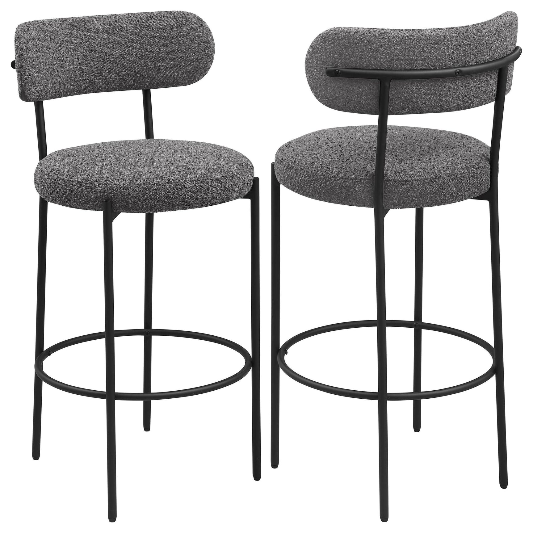Viola grey boucle upholstered bar stool front view