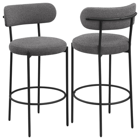 Viola grey boucle upholstered bar stool front view