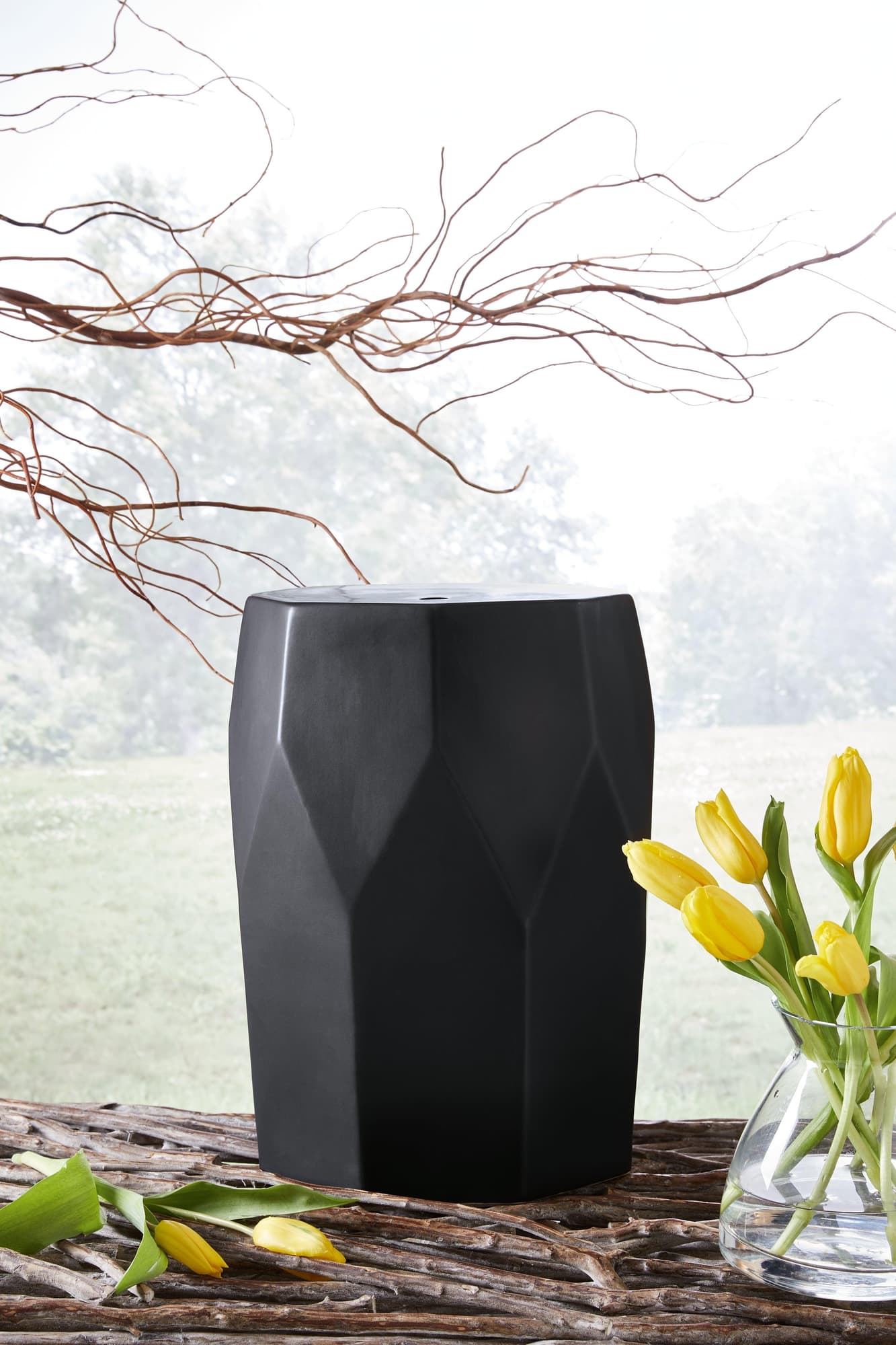 Rhysworth ceramic black stool front angle