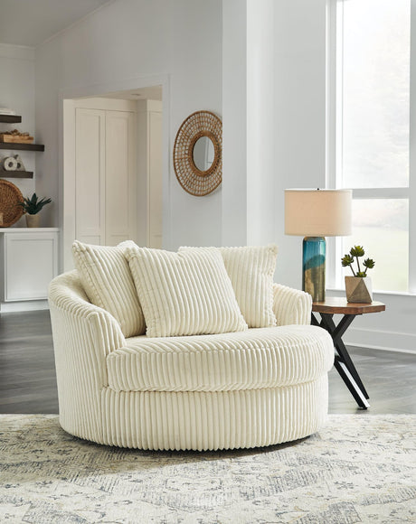 Lindyn Ivory Velvet Oversized Swivel Accent Chair front angle