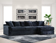 Julia Onyx Black sectional sofa angled view with ottoman