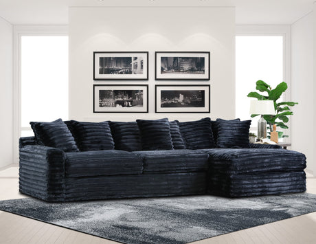 Julia Onyx Black sectional sofa angled view with ottoman