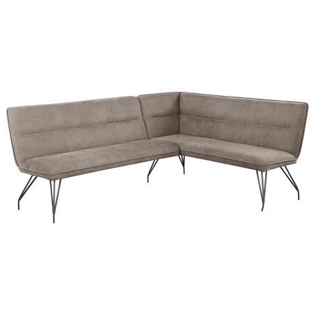 Dodson taupe fabric upholstered L-shaped nook dining bench front view