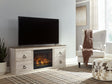 Willowton Whitewash TV Stand with Electric Fireplace front view
