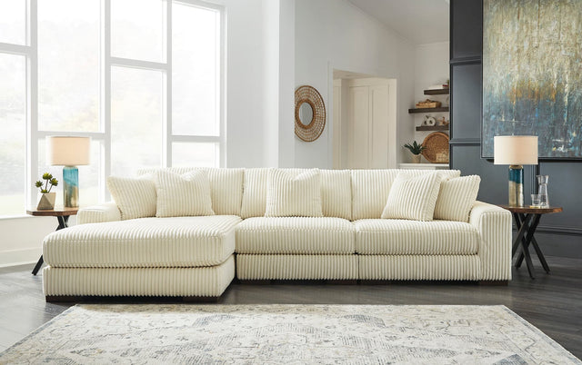Helga sectional sofa front view with left-arm facing chaise in ivory