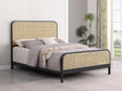 Lanewood black queen bed front view with polyethylene rattan upholstery on headboard