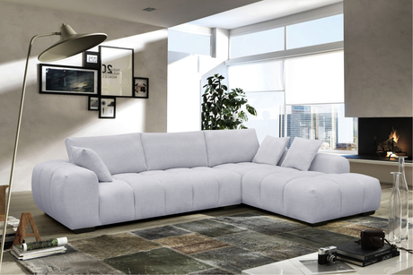 Main view of Manhattan Stone Sectional sofa in stone color, showing chaise