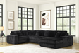 Seasons2 Black 5-Piece Sectional Sofa front view in black corduroy