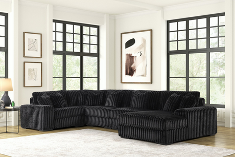 Seasons2 Black 5-Piece Sectional Sofa front view in black corduroy