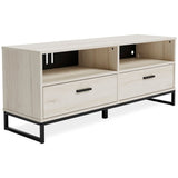 Happy Home EW1864-268 TV Stand front angle natural wood and black finish