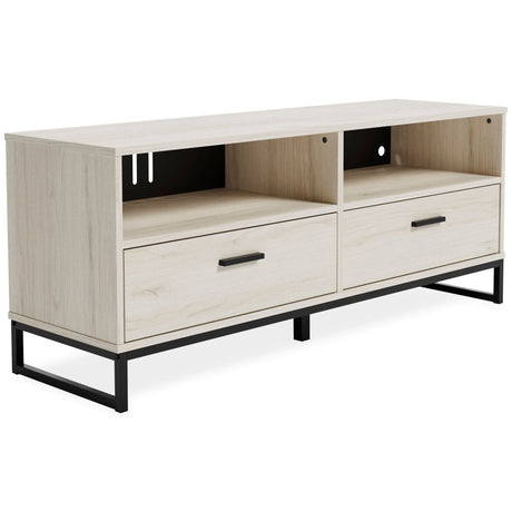 Happy Home EW1864-268 TV Stand front angle natural wood and black finish