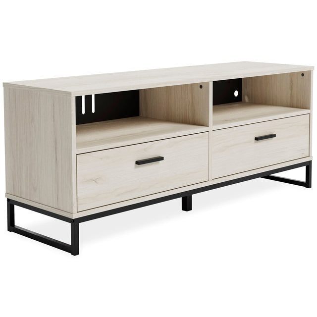 Happy Home EW1864-268 TV Stand front angle natural wood and black finish