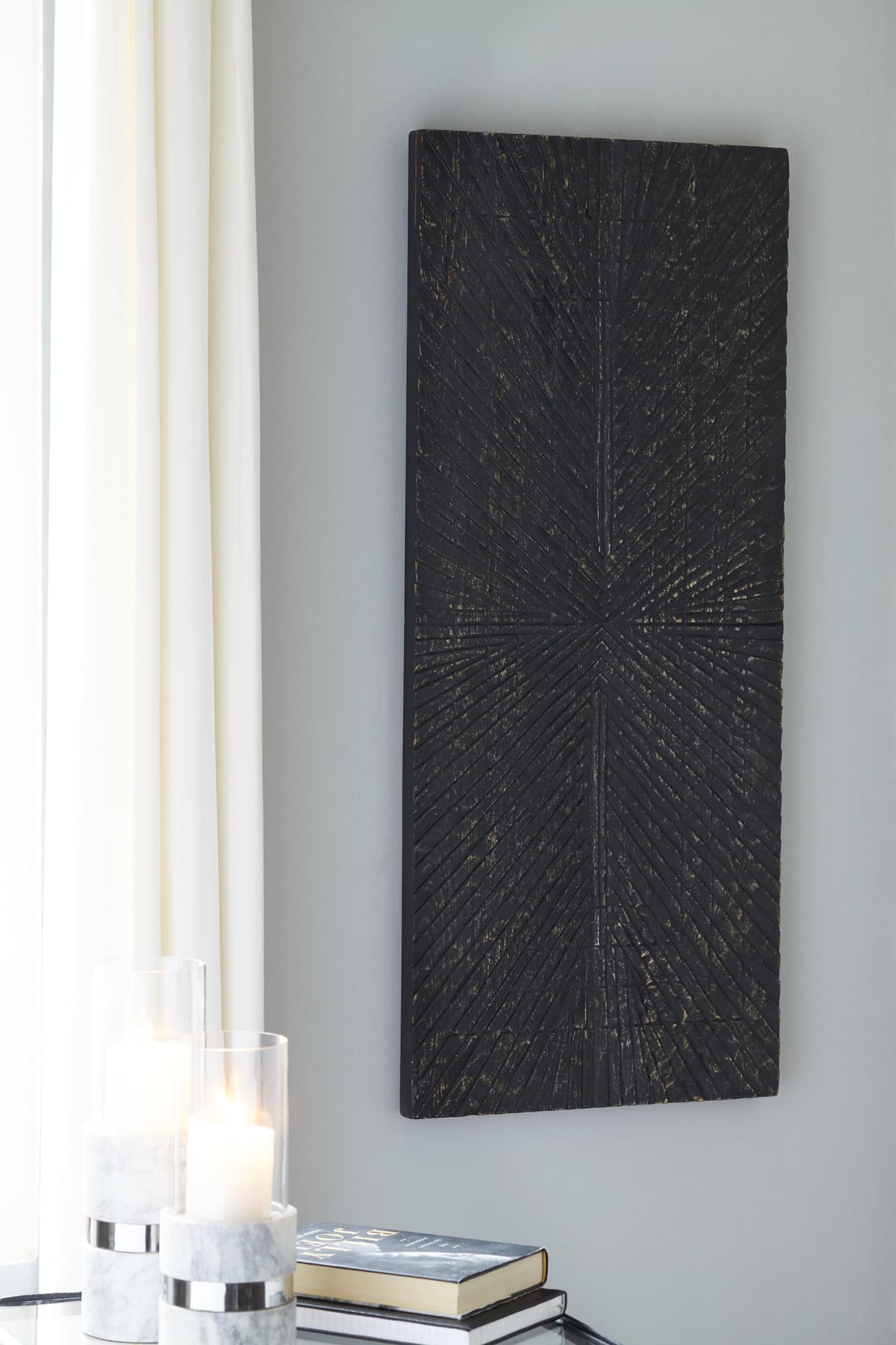 Lenora antique black sunburst wall decor front view