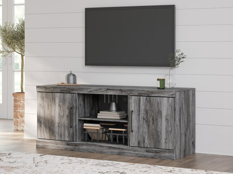 W221-68 gray TV stand front angle with optional fireplace