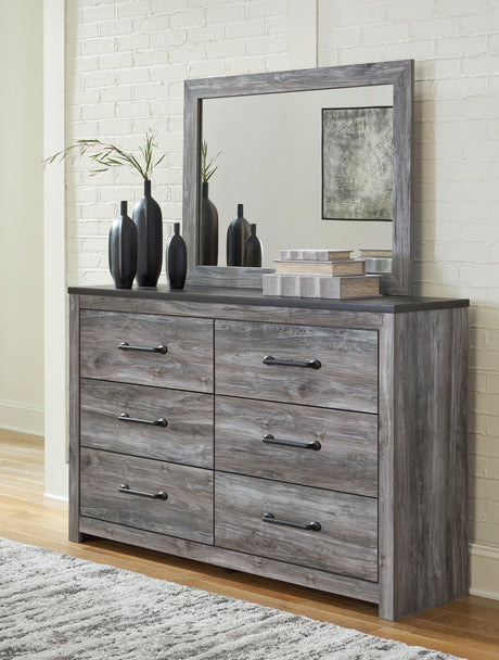 Bronyan Dark Gray 6-Drawer Dresser with Mirror side angle