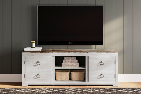 W267-168 72 inch whitewash TV stand front view
