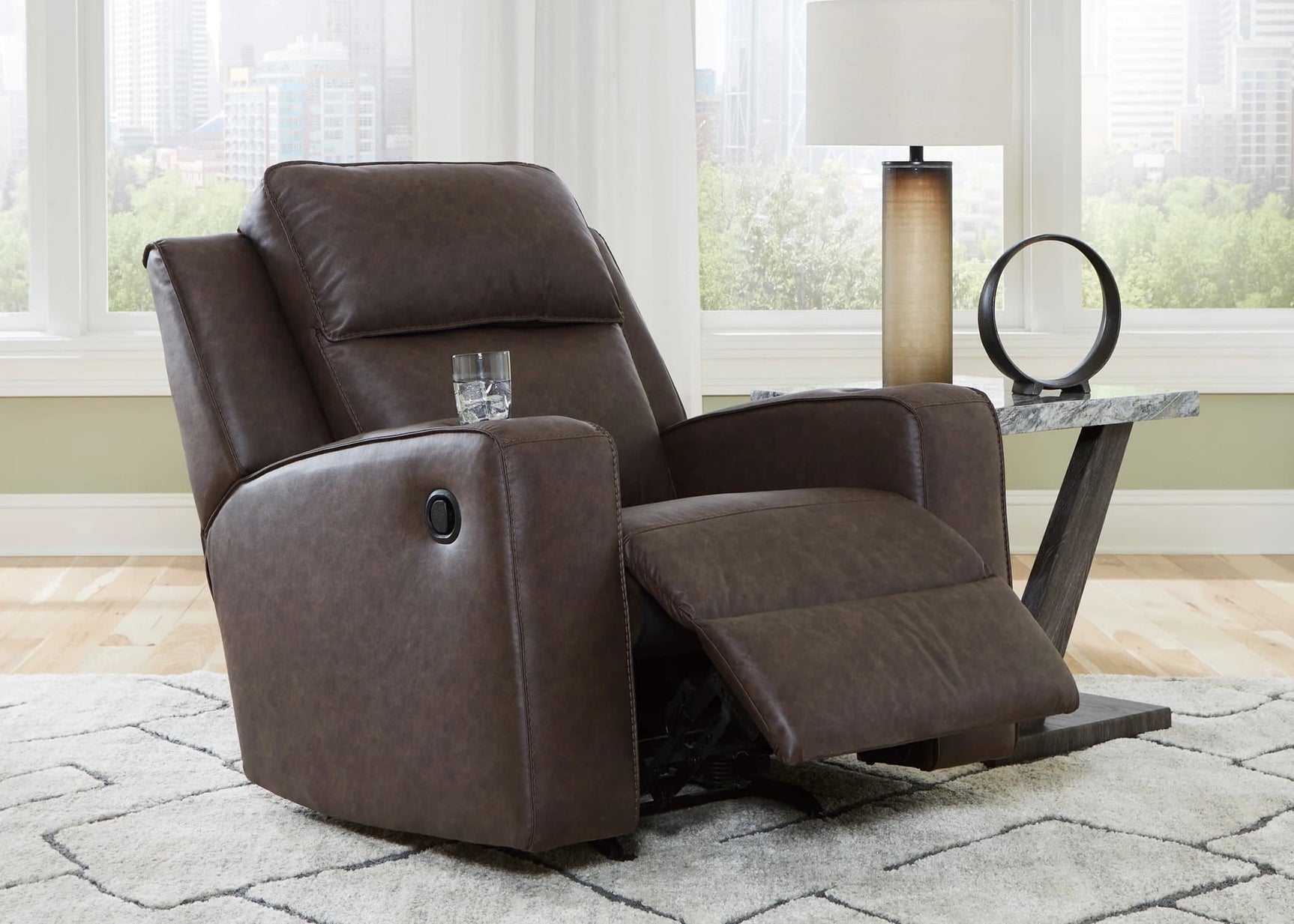 Lavenhorne Granite Recliner Chair in Umber, angled side view