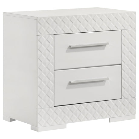 Ives white high gloss 2-drawer nightstand bedside table front view