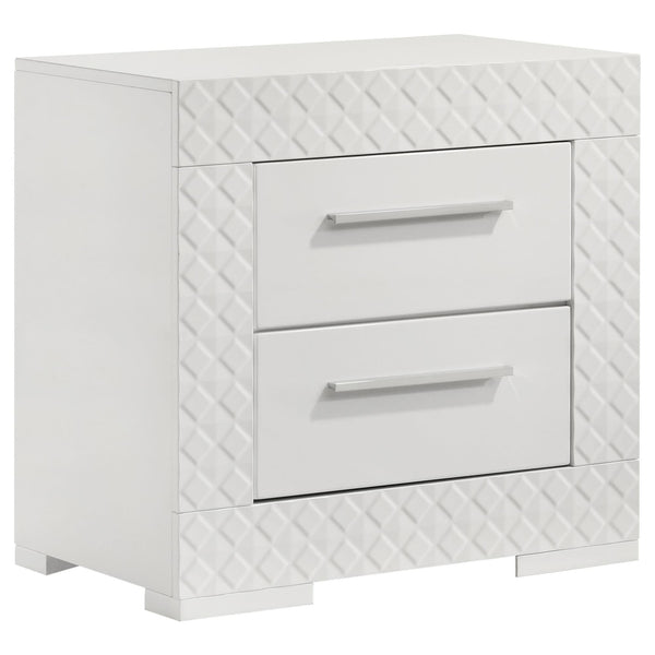 Ives white high gloss 2-drawer nightstand bedside table front view
