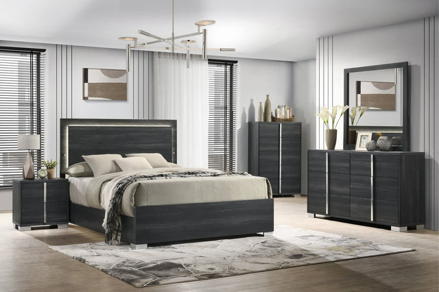 Hailey Midnight LED Panel Bedroom Set main view showing bed with LED headboard