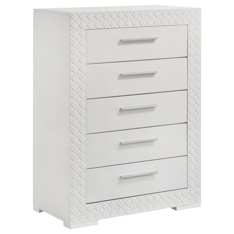 Ives 5-drawer bedroom chest in white high gloss front view