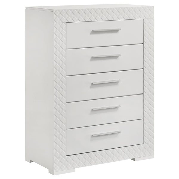 Ives 5-drawer bedroom chest in white high gloss front view