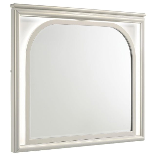 Olivia LED Dresser Mirror Pearl White, front view