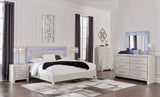 Zyniden Silver Upholstered LED Panel Bedroom Set main view of bed