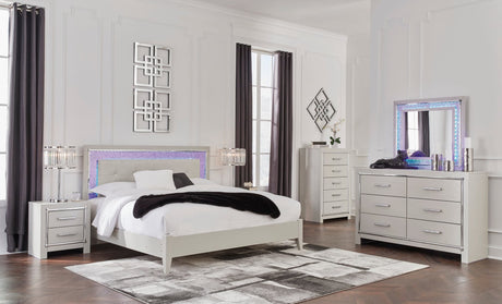 Zyniden Silver Upholstered LED Panel Bedroom Set main view of bed