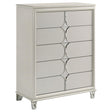 Olivia pearl white 5-drawer bedroom chest front view
