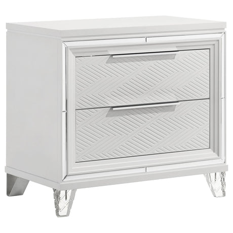Marmore white 2-drawer nightstand angled view