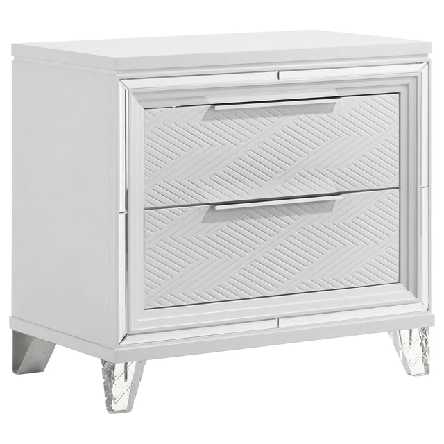 Marmore white 2-drawer nightstand angled view