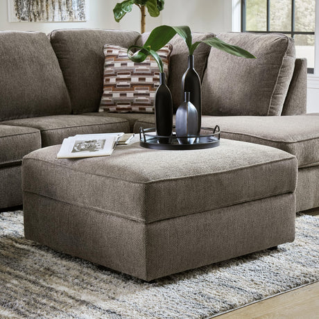 O'Phannon putty chenille storage ottoman angled view