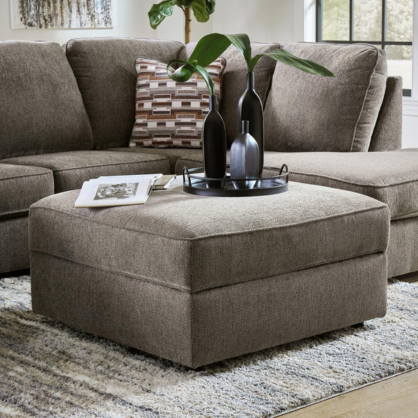 O'Phannon putty chenille storage ottoman angled view
