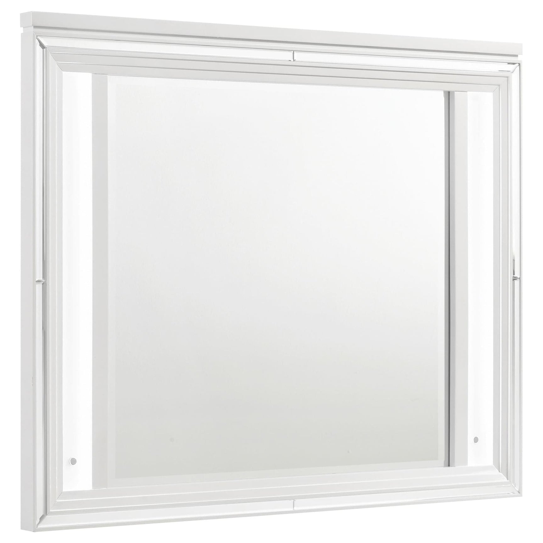 Marmore LED White Dresser Mirror front view with LED lighting on
