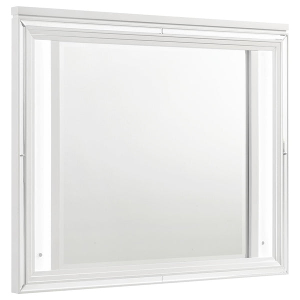 Marmore LED White Dresser Mirror front view with LED lighting on