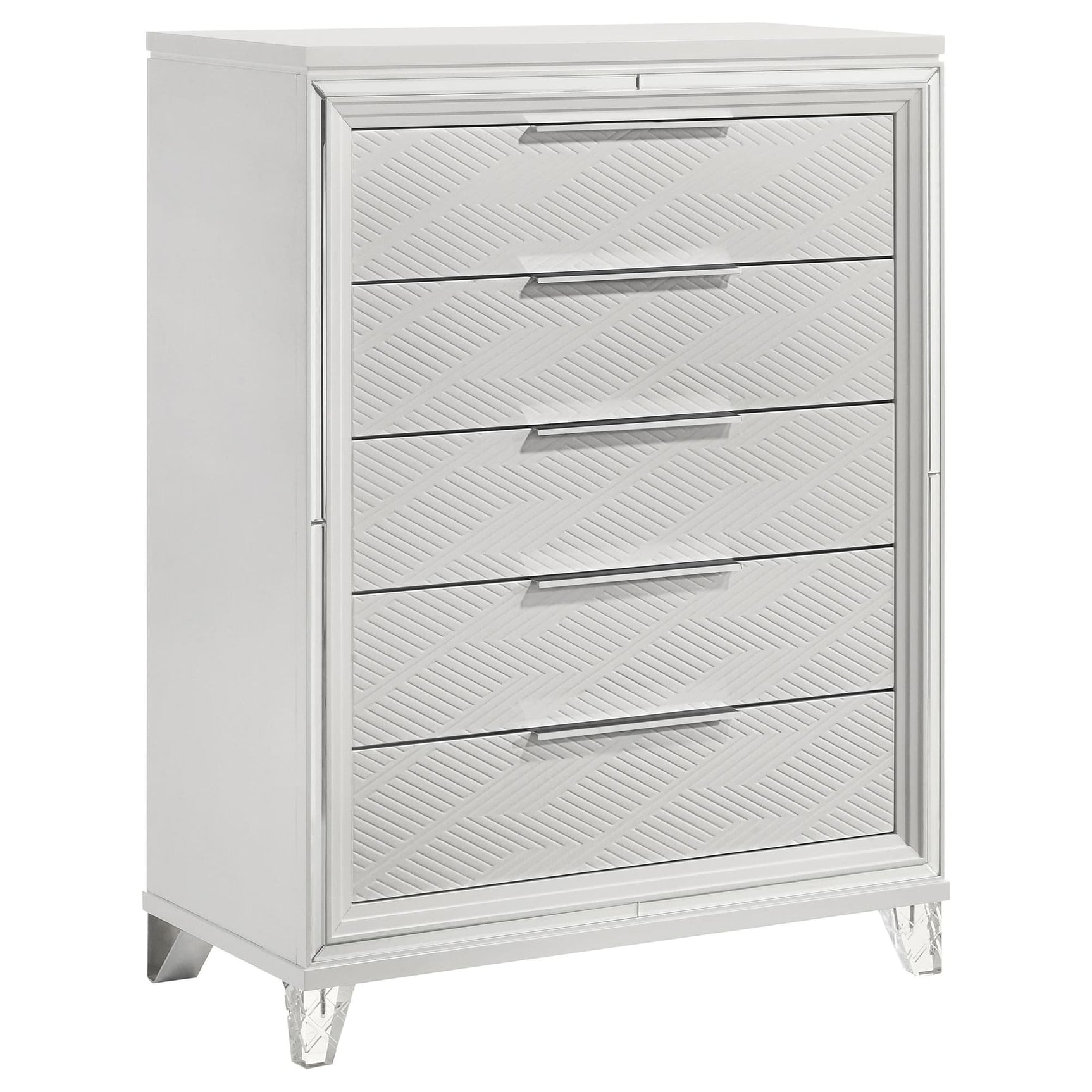 Marmore 5-drawer white bedroom chest front view