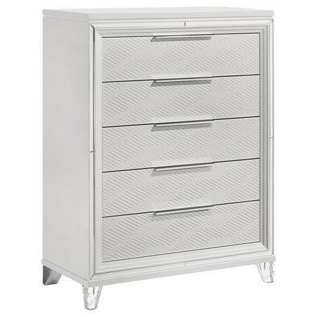 Marmore 5-drawer white bedroom chest front view