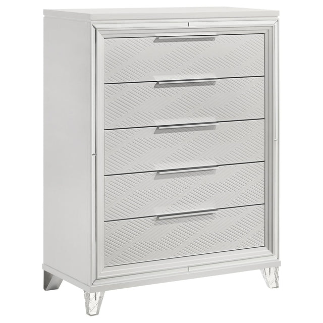Marmore 5-drawer white bedroom chest front view